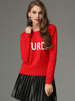 Street Letter Embroidery Long Sleeve Sweater