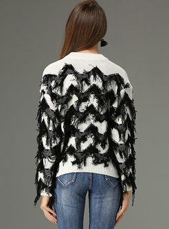Chic Hit Color Tassel Long Sleeve Sweater