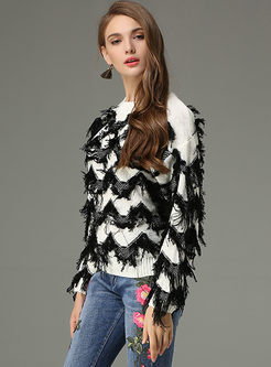Chic Hit Color Tassel Long Sleeve Sweater