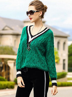 Stylish V-neck Long Sleeve Knitted Top