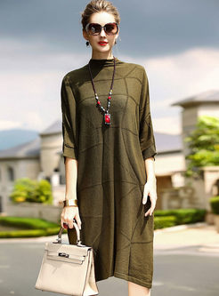 Elegant Stand Collar Loose Knitted Dress
