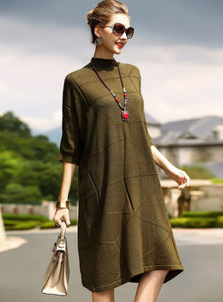 Elegant Stand Collar Loose Knitted Dress