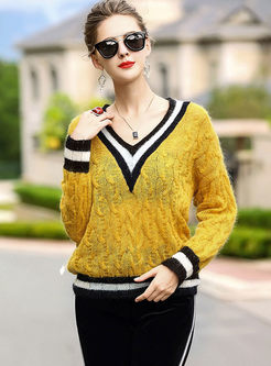 Stylish V-neck Long Sleeve Knitted Top