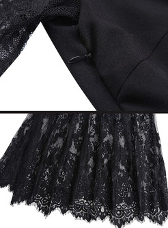 Black Lace Perspective Hollow A-line Dress