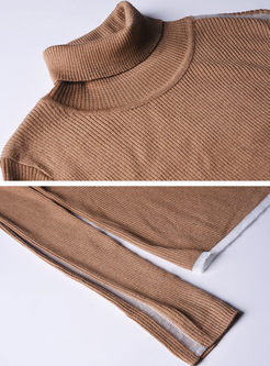 Striped Turtle Neck Slim Long Sleeve Knitted Sweater