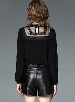 Black Lace Embroidery Long Sleeve Blouse