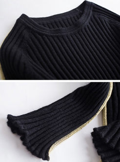 Striped Slim Long Sleeve Wool Top