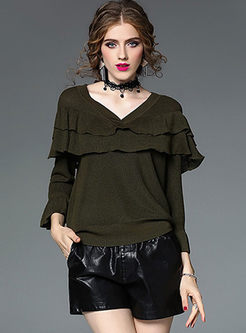 Sweet V-neck Loose Knitted Top