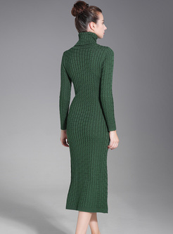 Green Elegant Slim Knitted Dress