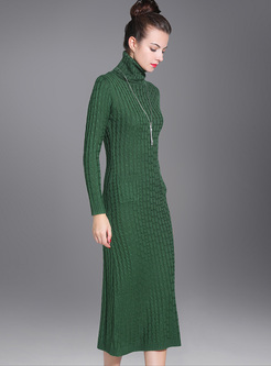 Green Elegant Slim Knitted Dress