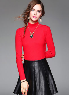 Causal Turtle Neck Slim Long Sleeve Knitted Top