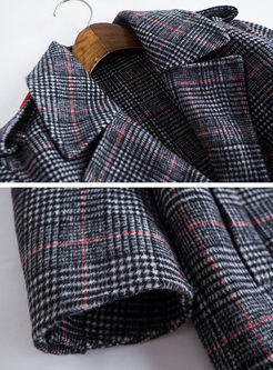 Vintage Plaid Turn Down Collar Woolen Trench Coat