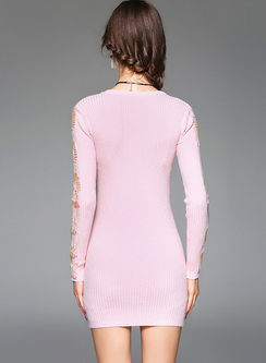 Sexy Sequins Long Sleeve Bodycon Knitted Dress