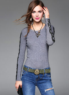 Causal Slim Sequins Long Sleeve Knitted Sweater