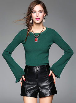 Brief Slim Flare Sleeve Knitted Sweater