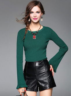 Brief Slim Flare Sleeve Knitted Sweater