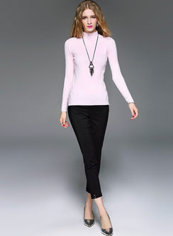 Turtle Neck Long Sleeve Sheath Knitted Sweater