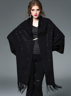 Sequins Batwing Sleeve Tassel Thick Kimono