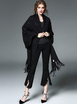 Sequins Batwing Sleeve Tassel Thick Kimono