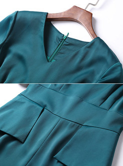 Pure Color Split Half Sleeve Bodycon Dress