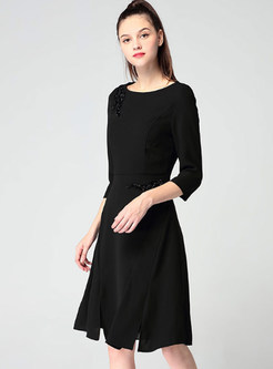 Black Brief A-line Embellished Skater Dress