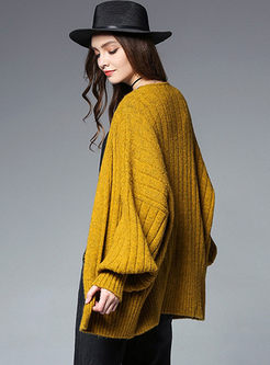 Stylish Loose Puff Sleeve Knitted Coat