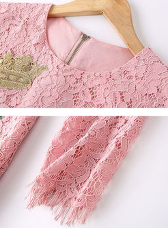Pink Lace Embroidery Bodycon Mermaid Dress