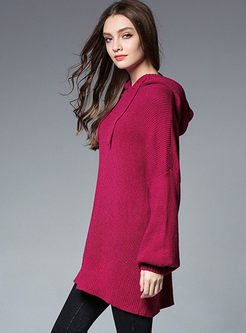 Causal Loose Hooded Long Sleeve Knitted Sweater