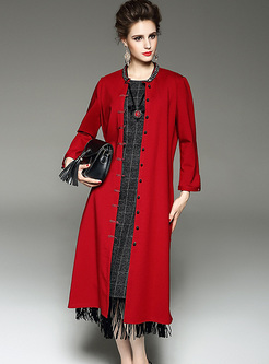 Red Vintage Beaded Straight Coat