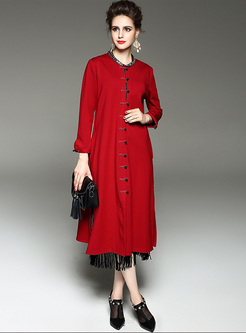 Red Vintage Beaded Straight Coat