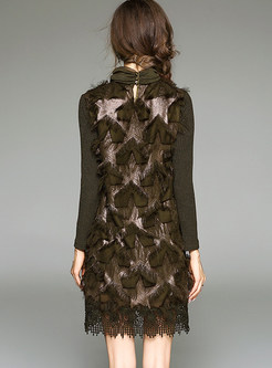 Stylish Patch Turtleneck Knitted Dress