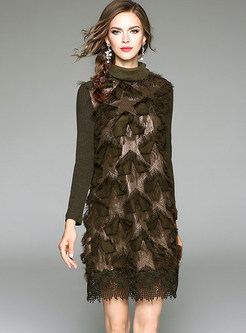 Stylish Patch Turtleneck Knitted Dress
