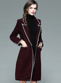 Chic Wine Red Single-breasted Embroidery Coat
