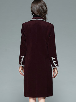Chic Wine Red Single-breasted Embroidery Coat