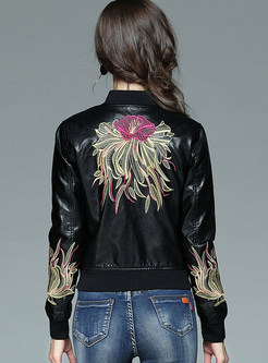 Fashion Embroidery Stand Collar Jacket 