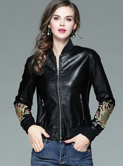 Fashion Embroidery Stand Collar Jacket 