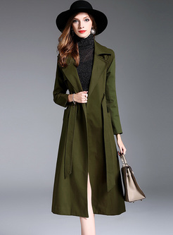 Brief Notched Neck Belted Slim Trench Coat