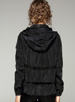 Black Fashion Hooded With Pockets Coat