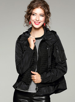 Black Fashion Hooded With Pockets Coat