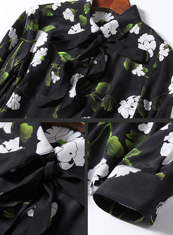 Elegant Silk Floral Print Long Sleeve Blouse