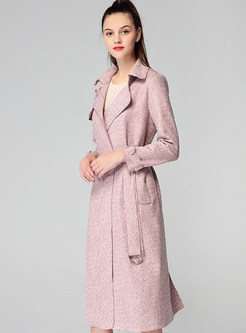 Pink Chic Tie Waist Long Trench Coat