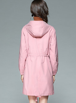 Pink Brief Zip Hooded Trench Coat