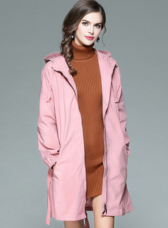 Pink Brief Zip Hooded Trench Coat