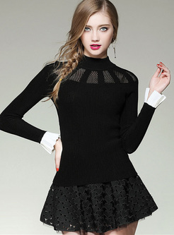 Black Slim Flare Sleeve Sweater