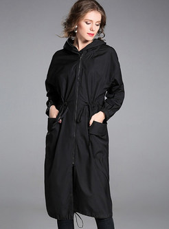 Casual Hooded With Pockets Trench Coat