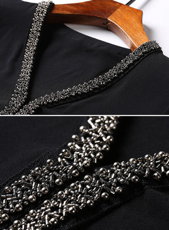 Black Casual Embellished V-Neck T-shirt