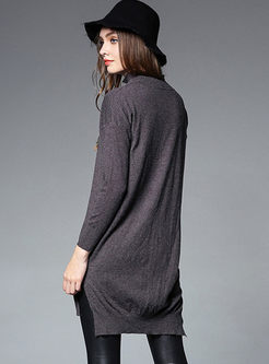Causal V-neck Slit Long Sleeve Sweater