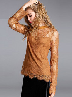 Sexy Lace Patch O-neck T-shirt