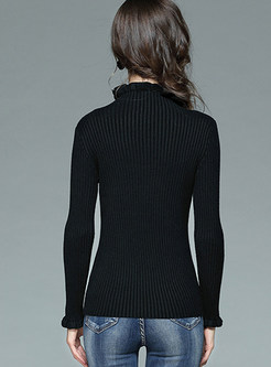 Black Fashion High Neck Slim Sweater