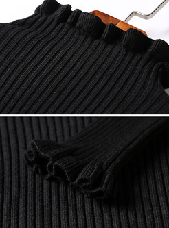Black Fashion High Neck Slim Sweater